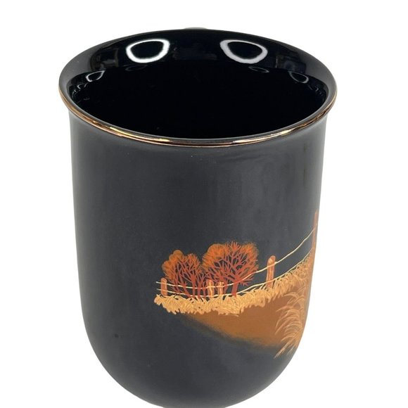 2 Otagiri Owl Mugs Black Gold Japan Vintage Set Coffee Cup Metallic Gold Trim - Picture 4 of 12